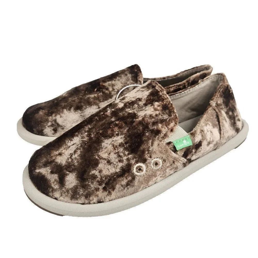 New Sanuk Donna Cruz Crushed Velvet Slip On Flats Shoes Womens 7 Casual Bronze